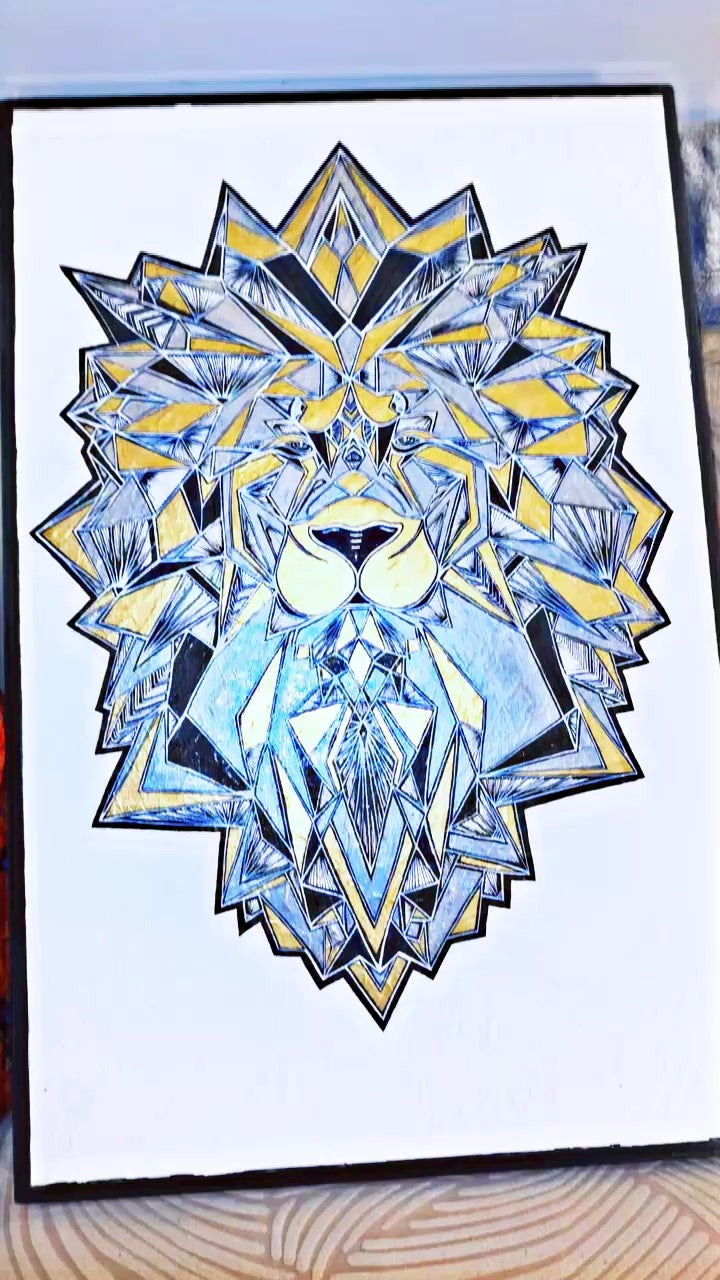 Geometric design with blue and yellow colors on a white background