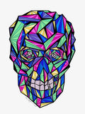 Colorful geometric skull design on a white background