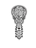Black and white illustration of a brain and spinal column on a white background