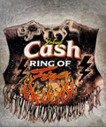 Vest with 'Johnny Cash Ring of Fire' design on a textured background